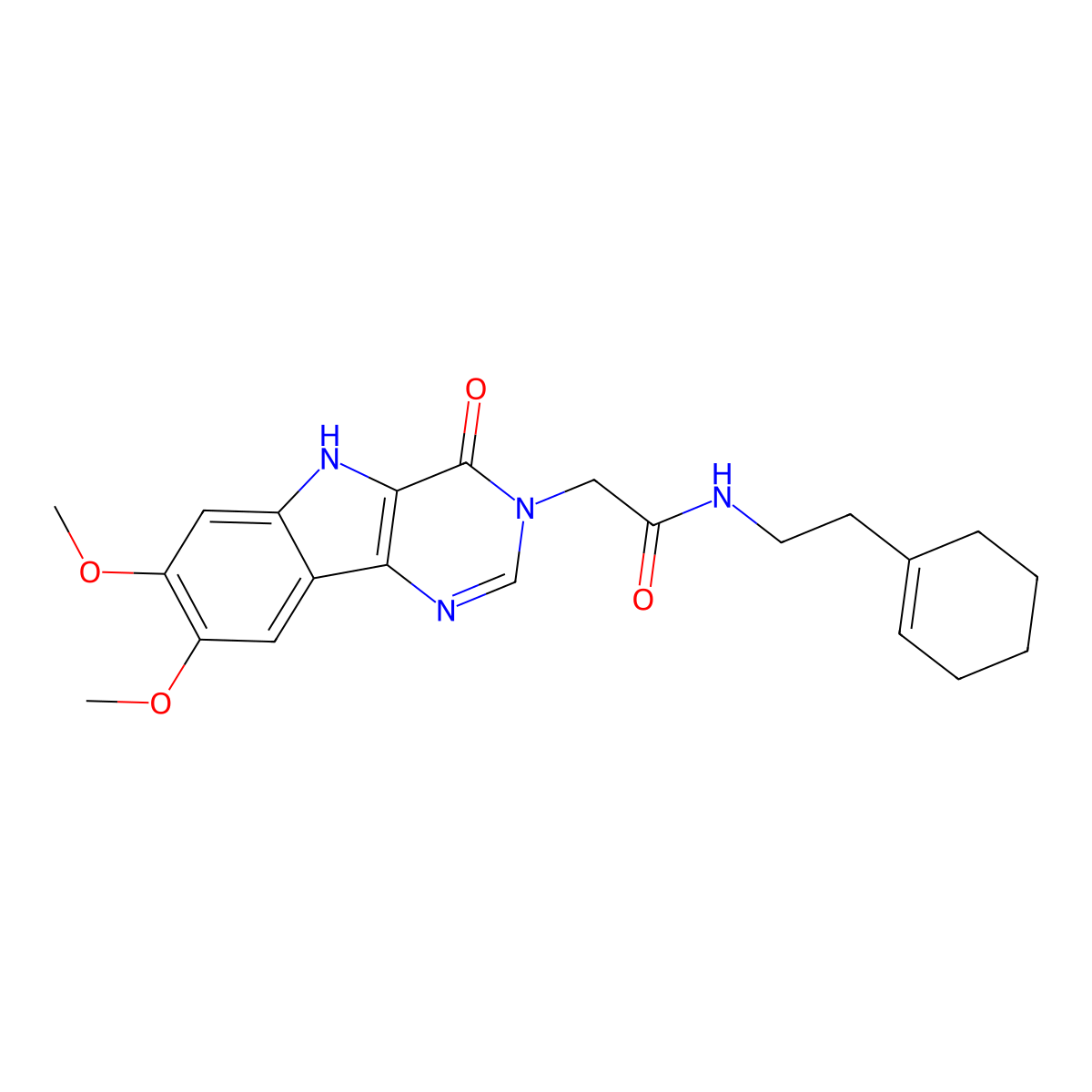 N-(2-cyclohex-1-en-1-ylethyl)-2-(7,8-dimethoxy-4-oxo-4,5-dihydro-3H-pyrimido[5,4-b]indol-3-yl)acetamide molecular structure, CAS 1105228-82-7