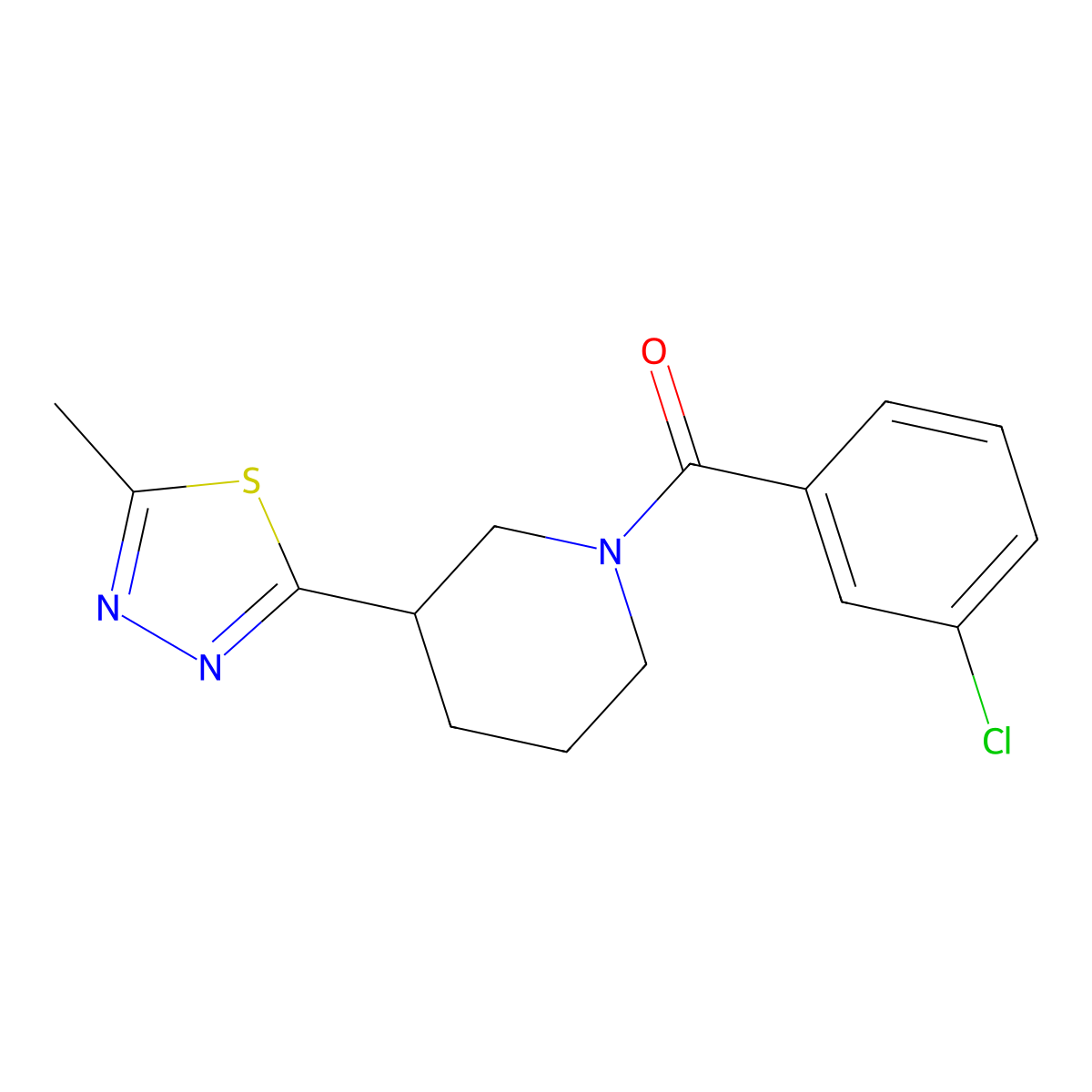 (3-Chlorophenyl)(3-(5-methyl-1,3,4-thiadiazol-2-yl)piperidin-1-yl)methanone molecular structure, CAS 1105228-85-0