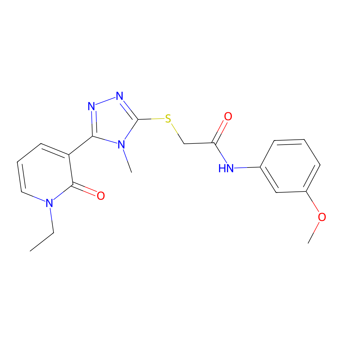 2-((5-(1-ethyl-2-oxo-1,2-dihydropyridin-3-yl)-4-methyl-4H-1,2,4-triazol-3-yl)thio)-N-(3-methoxyphenyl)acetamide molecular structure, CAS 1105228-91-8