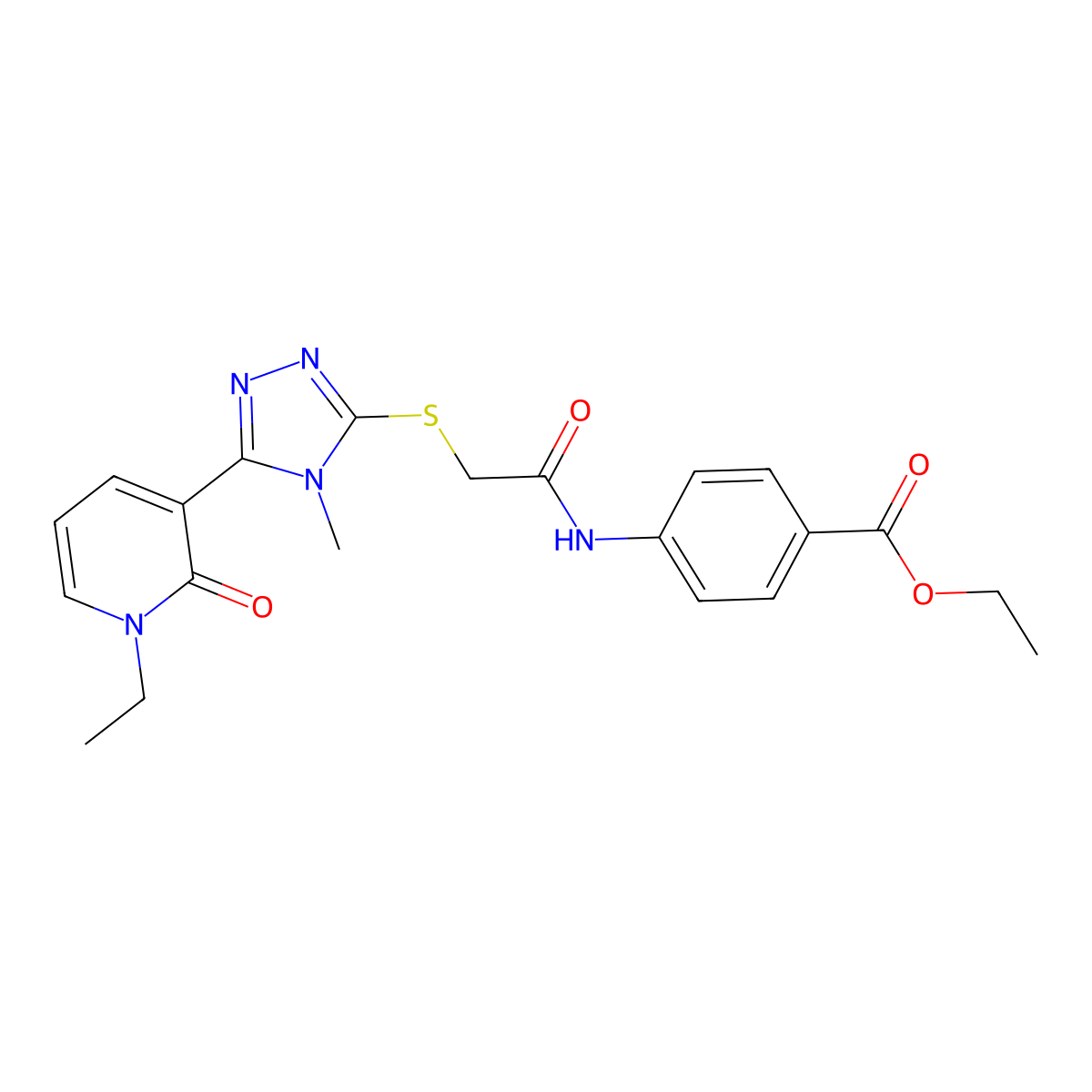 ethyl 4-(2-((5-(1-ethyl-2-oxo-1,2-dihydropyridin-3-yl)-4-methyl-4H-1,2,4-triazol-3-yl)thio)acetamido)benzoate molecular structure, CAS 1105228-98-5