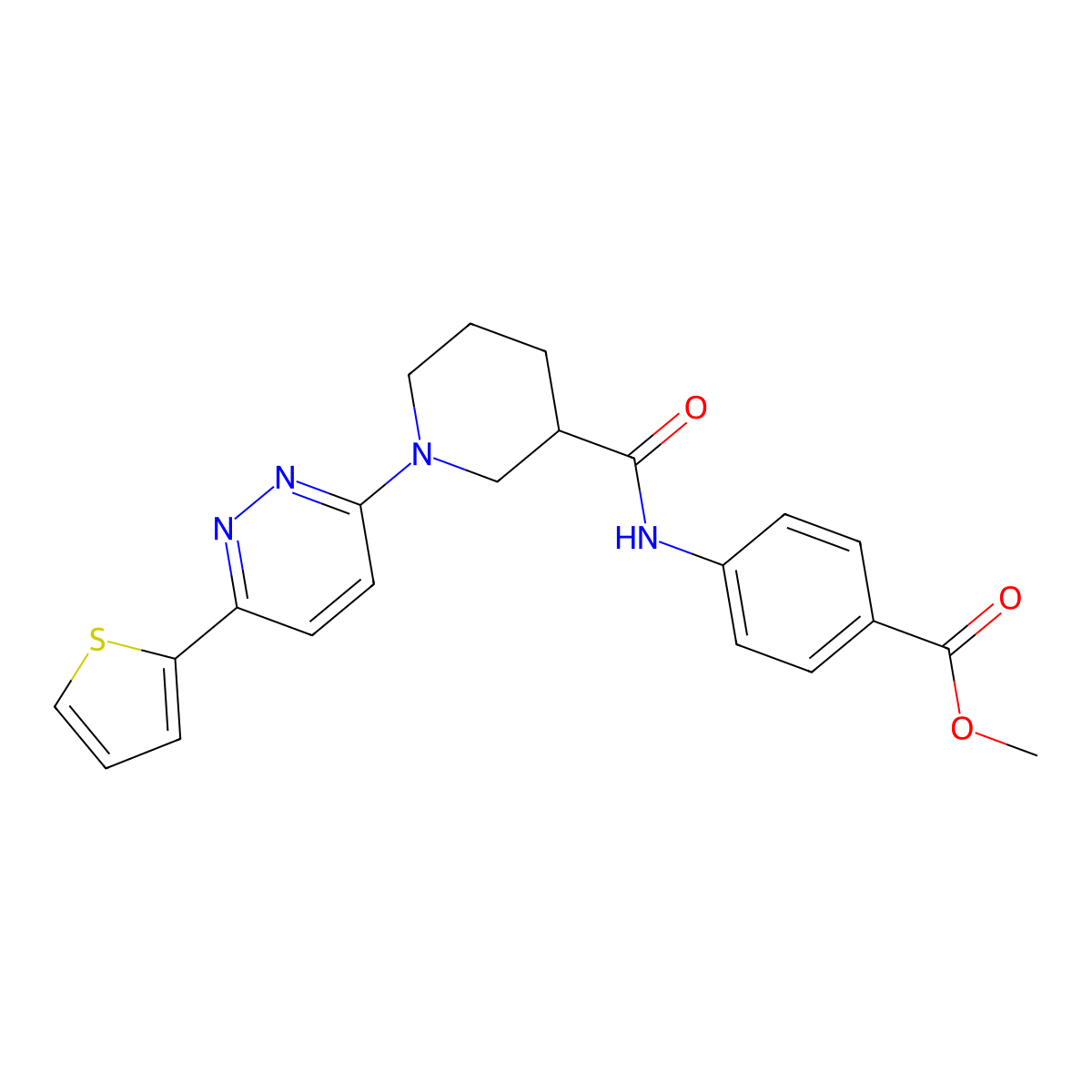 Methyl 4-(1-(6-(thiophen-2-yl)pyridazin-3-yl)piperidine-3-carboxamido)benzoate molecular structure, CAS 1105229-08-0