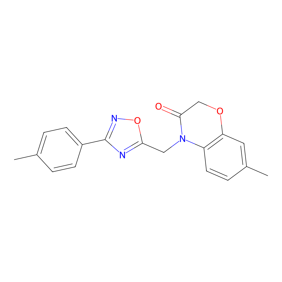 7-methyl-4-{[3-(4-methylphenyl)-1,2,4-oxadiazol-5-yl]methyl}-3,4-dihydro-2H-1,4-benzoxazin-3-one molecular structure, CAS 1105229-14-8