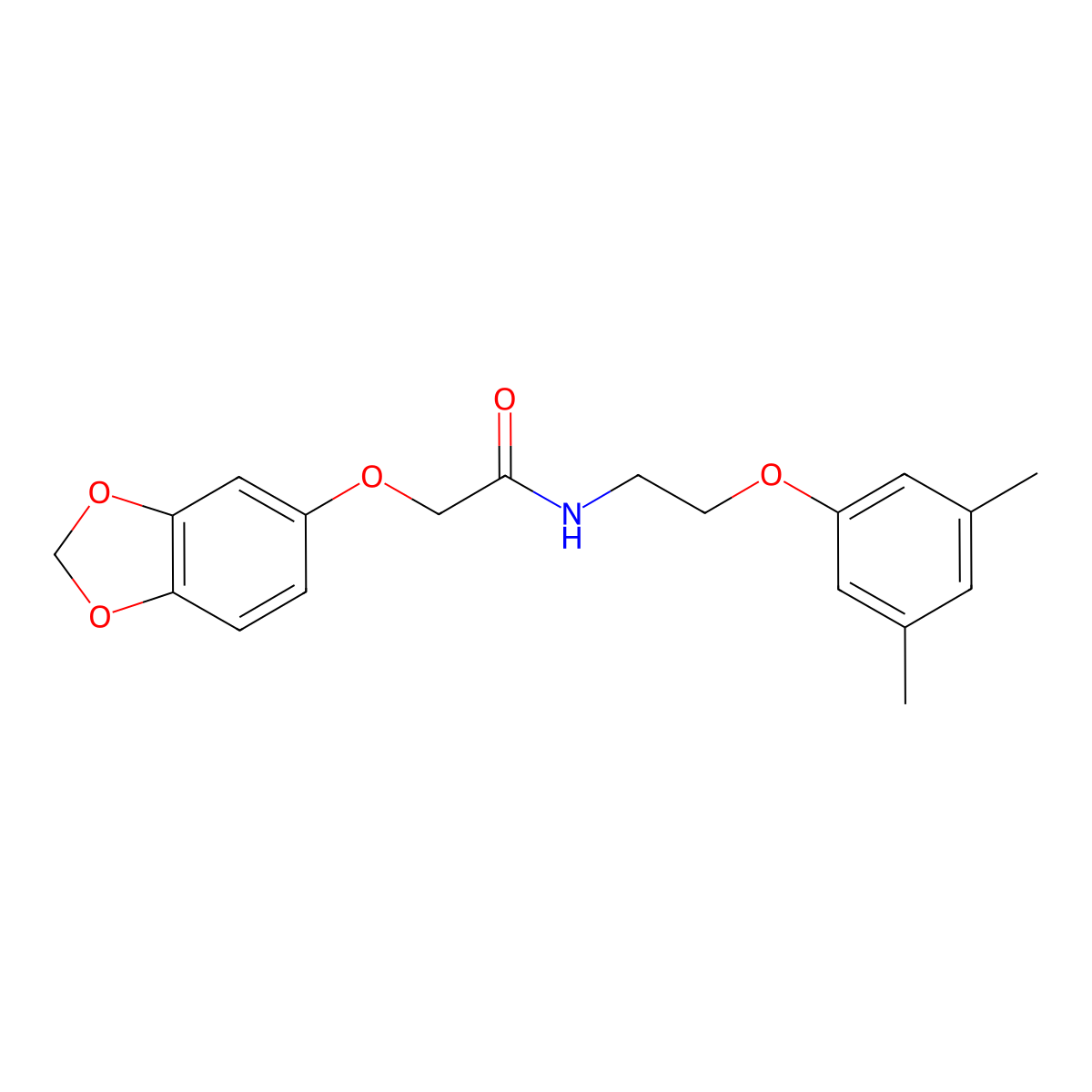 2-(benzo[d][1,3]dioxol-5-yloxy)-N-(2-(3,5-dimethylphenoxy)ethyl)acetamide molecular structure, CAS 1105229-18-2