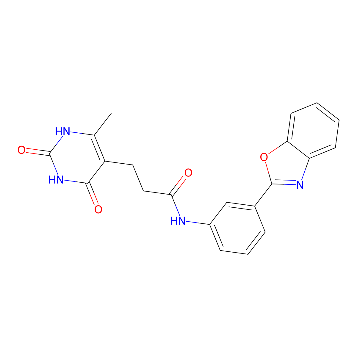 N-(3-(benzo[d]oxazol-2-yl)phenyl)-3-(6-methyl-2,4-dioxo-1,2,3,4-tetrahydropyrimidin-5-yl)propanamide molecular structure, CAS 1105229-19-3