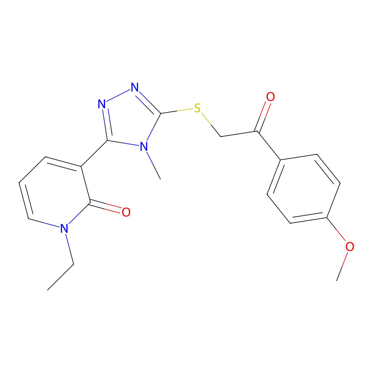 1-ethyl-3-(5-((2-(4-methoxyphenyl)-2-oxoethyl)thio)-4-methyl-4H-1,2,4-triazol-3-yl)pyridin-2(1H)-one molecular structure, CAS 1105229-21-7