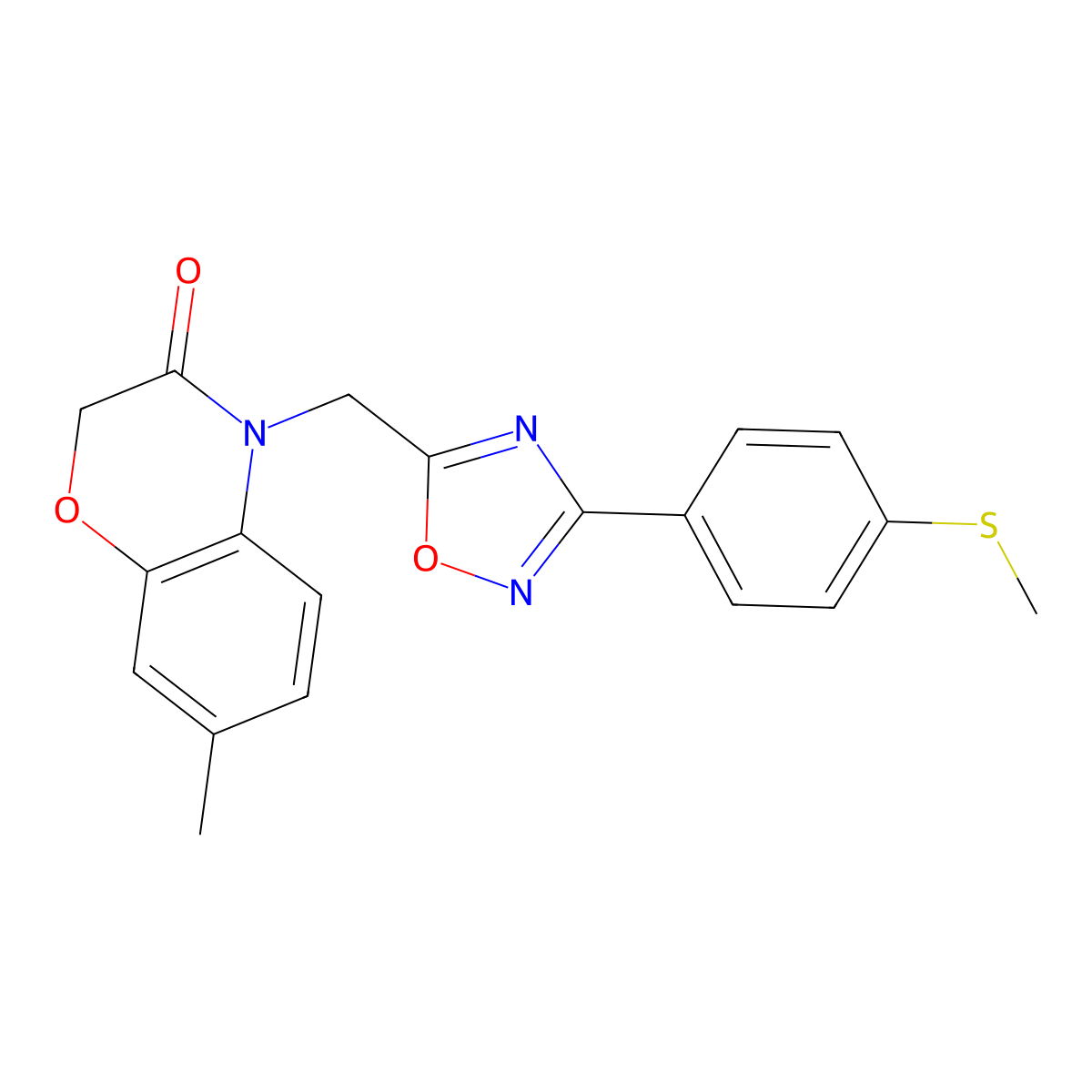 7-methyl-4-((3-(4-(methylthio)phenyl)-1,2,4-oxadiazol-5-yl)methyl)-2H-benzo[b][1,4]oxazin-3(4H)-one molecular structure, CAS 1105229-30-8