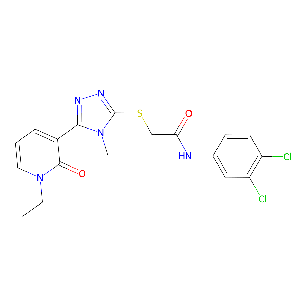 N-(3,4-dichlorophenyl)-2-((5-(1-ethyl-2-oxo-1,2-dihydropyridin-3-yl)-4-methyl-4H-1,2,4-triazol-3-yl)thio)acetamide molecular structure, CAS 1105229-37-5