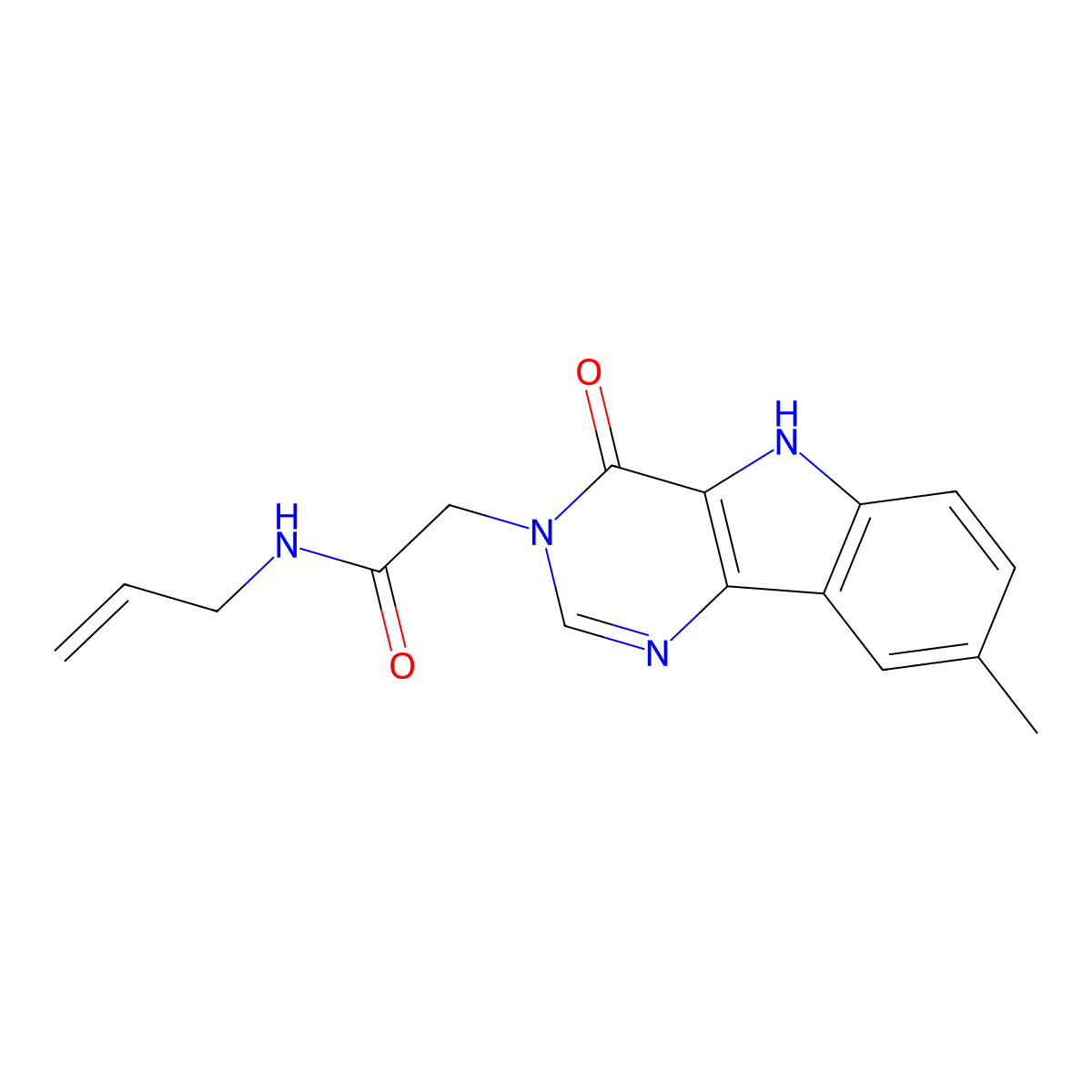 N-allyl-2-(8-methyl-4-oxo-4,5-dihydro-3H-pyrimido[5,4-b]indol-3-yl)acetamide molecular structure, CAS 1105229-46-6