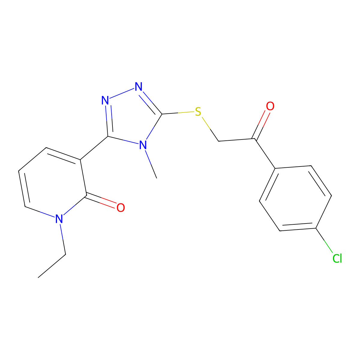 3-(5-((2-(4-chlorophenyl)-2-oxoethyl)thio)-4-methyl-4H-1,2,4-triazol-3-yl)-1-ethylpyridin-2(1H)-one molecular structure, CAS 1105229-53-5