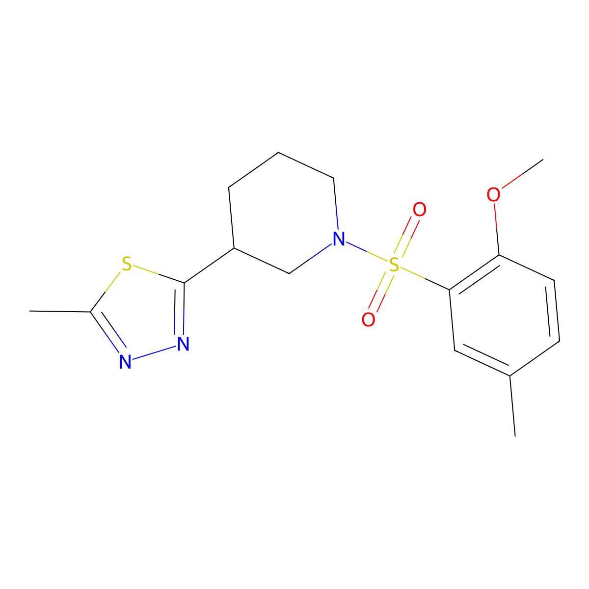 2-(1-((2-Methoxy-5-methylphenyl)sulfonyl)piperidin-3-yl)-5-methyl-1,3,4-thiadiazole molecular structure, CAS 1105229-55-7
