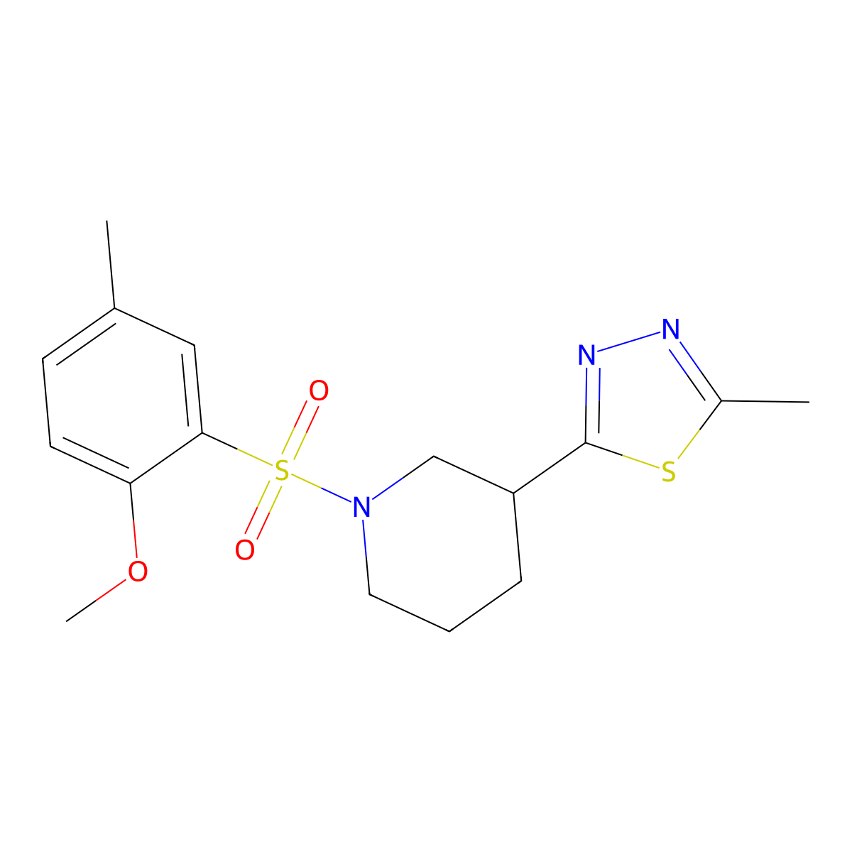 2-(1-((2-Methoxy-5-methylphenyl)sulfonyl)piperidin-3-yl)-5-methyl-1,3,4-thiadiazole molecular structure, CAS 1105229-55-7