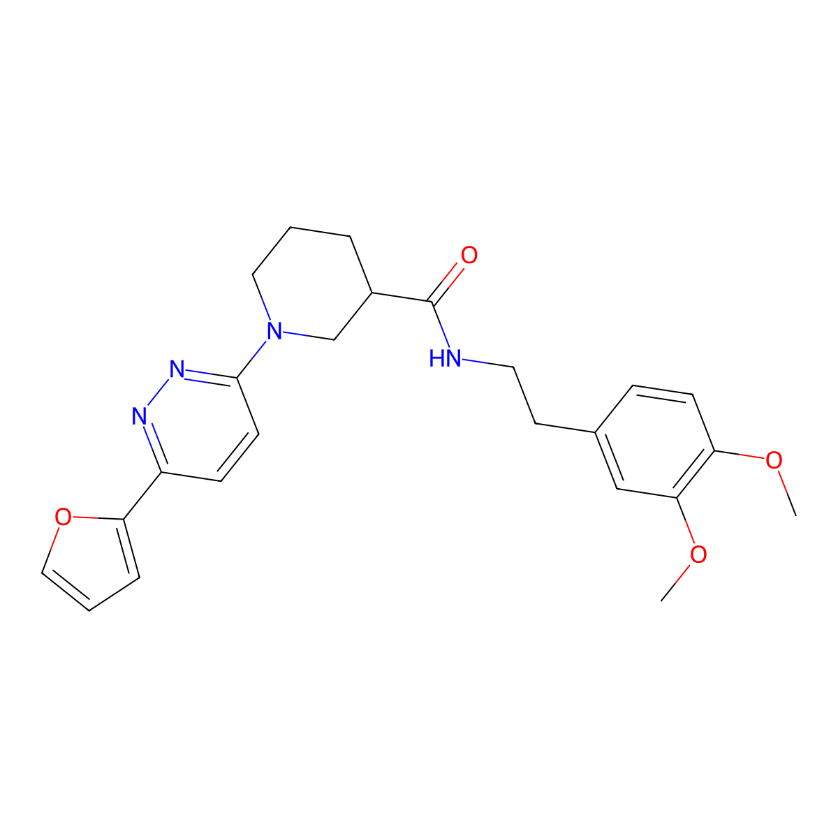 N-(3,4-dimethoxyphenethyl)-1-(6-(furan-2-yl)pyridazin-3-yl)piperidine-3-carboxamide molecular structure, CAS 1105229-56-8