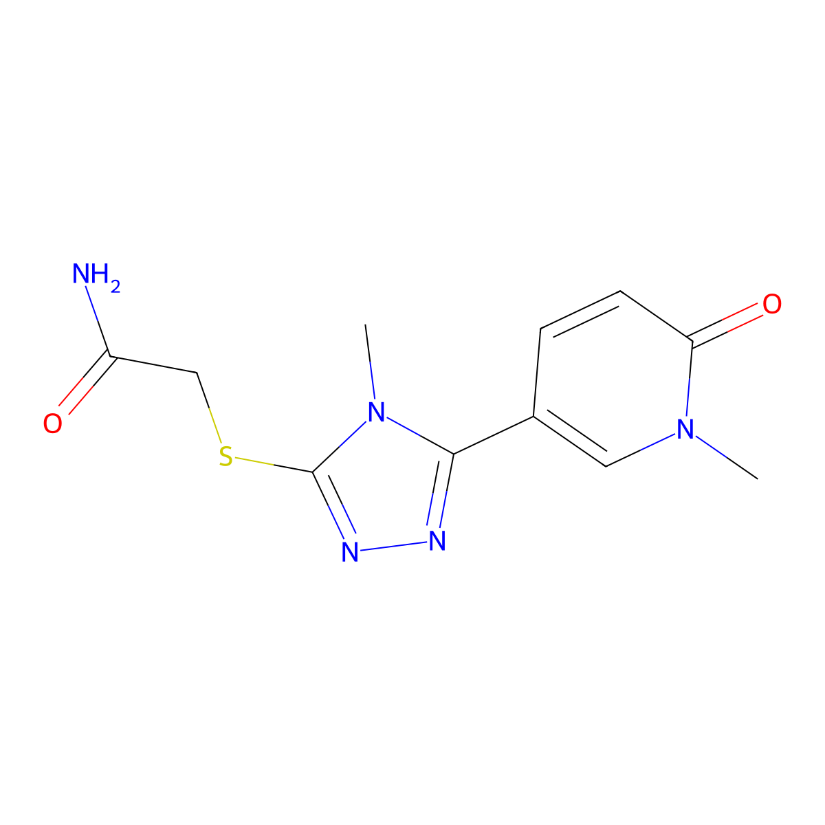 2-((4-methyl-5-(1-methyl-6-oxo-1,6-dihydropyridin-3-yl)-4H-1,2,4-triazol-3-yl)thio)acetamide molecular structure, CAS 1105229-61-5