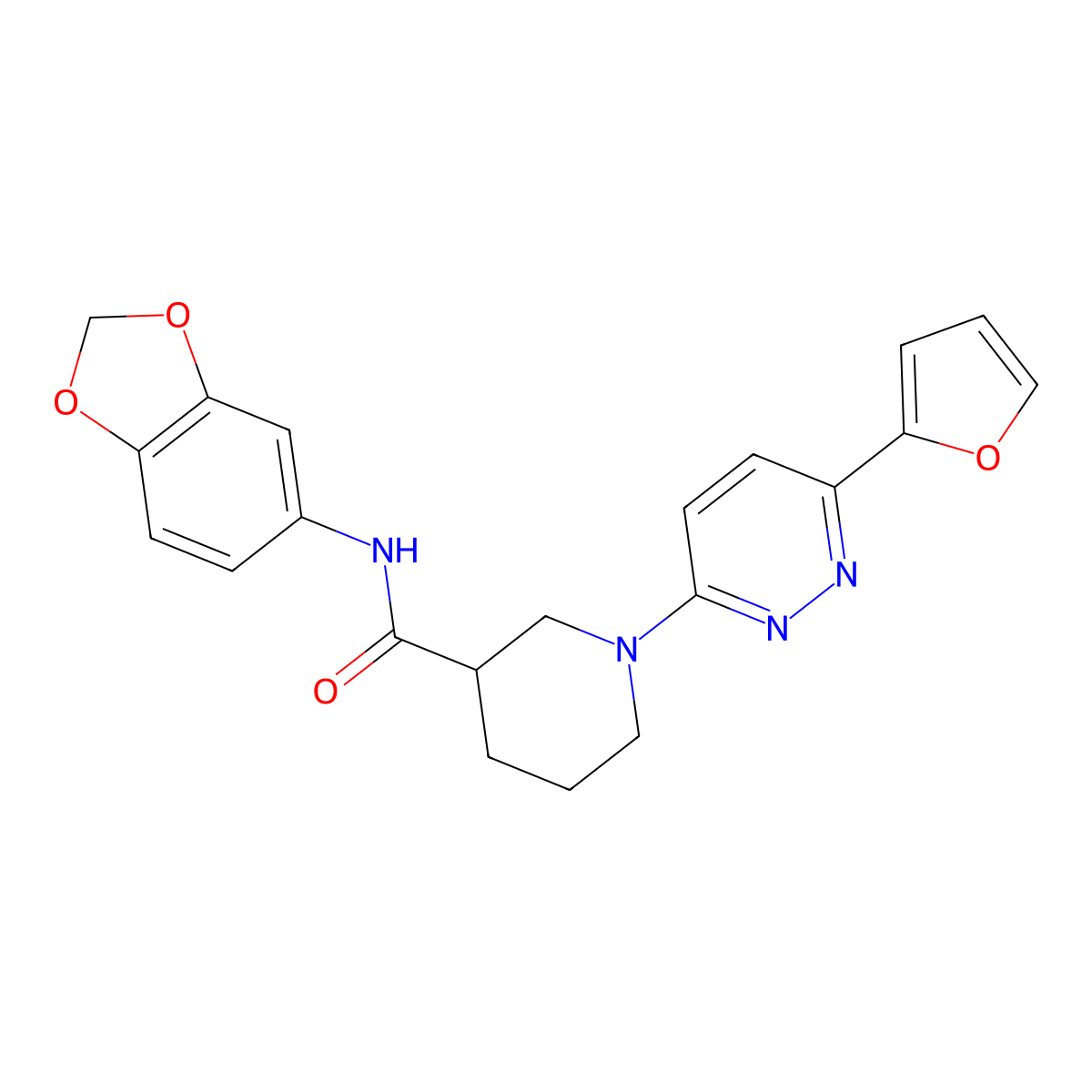 N-(benzo[d][1,3]dioxol-5-yl)-1-(6-(furan-2-yl)pyridazin-3-yl)piperidine-3-carboxamide molecular structure, CAS 1105229-64-8