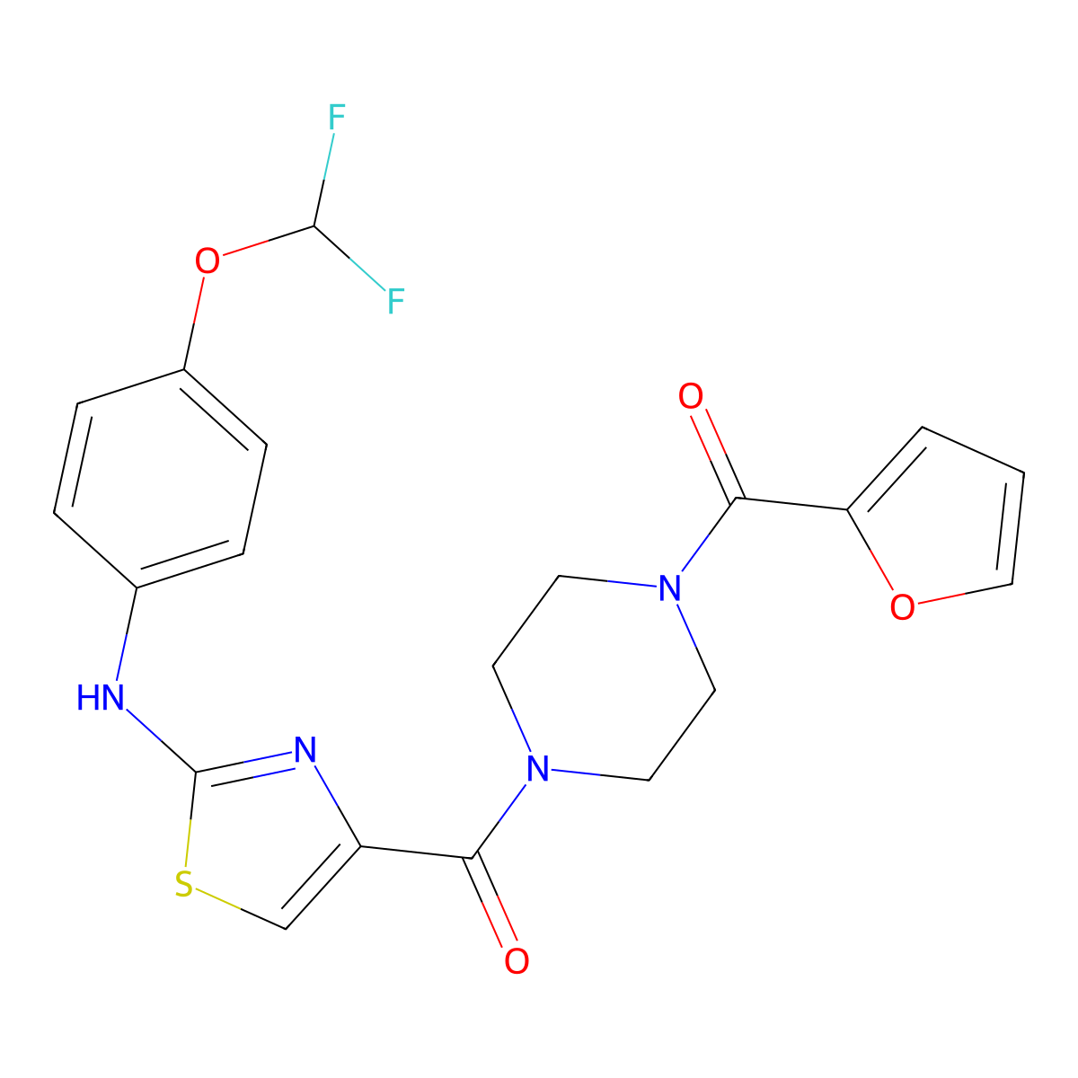 (2-((4-(Difluoromethoxy)phenyl)amino)thiazol-4-yl)(4-(furan-2-carbonyl)piperazin-1-yl)methanone molecular structure, CAS 1105229-68-2