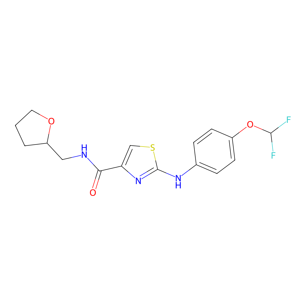 2-((4-(difluoromethoxy)phenyl)amino)-N-((tetrahydrofuran-2-yl)methyl)thiazole-4-carboxamide molecular structure, CAS 1105229-76-2