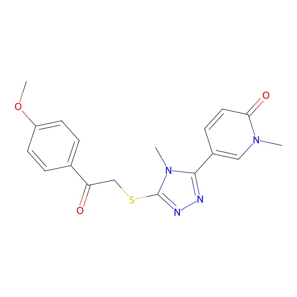 5-(5-((2-(4-methoxyphenyl)-2-oxoethyl)thio)-4-methyl-4H-1,2,4-triazol-3-yl)-1-methylpyridin-2(1H)-one molecular structure, CAS 1105229-77-3