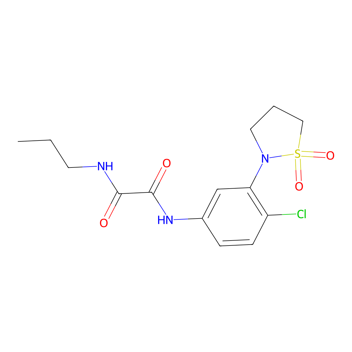N1-(4-chloro-3-(1,1-dioxidoisothiazolidin-2-yl)phenyl)-N2-propyloxalamide molecular structure, CAS 1105229-81-9