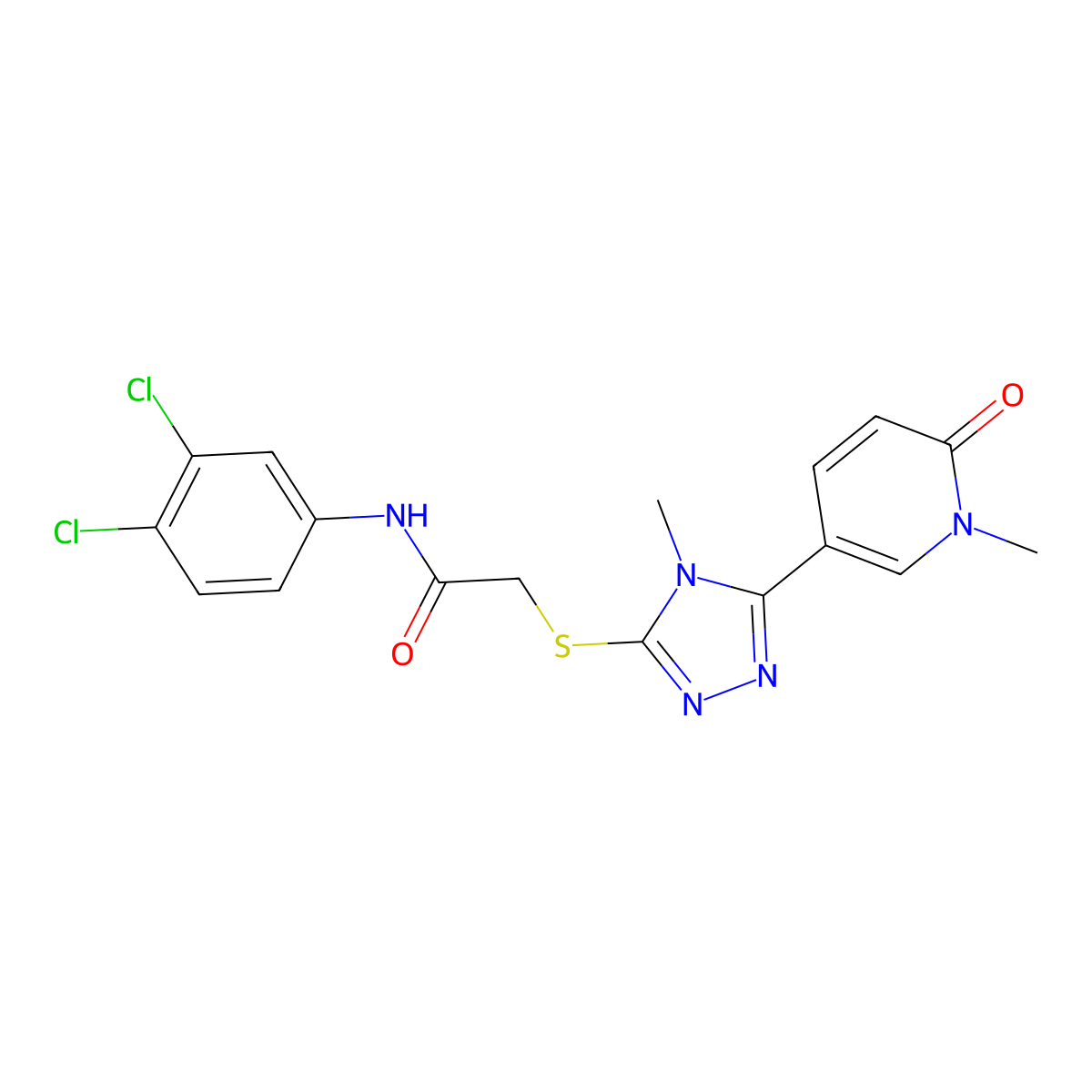 N-(3,4-dichlorophenyl)-2-((4-methyl-5-(1-methyl-6-oxo-1,6-dihydropyridin-3-yl)-4H-1,2,4-triazol-3-yl)thio)acetamide molecular structure, CAS 1105229-85-3