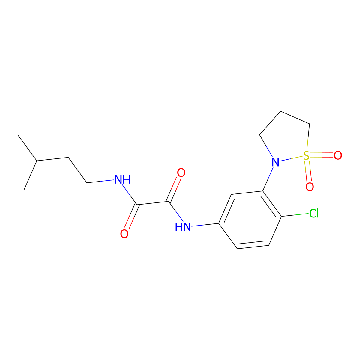 N1-(4-chloro-3-(1,1-dioxidoisothiazolidin-2-yl)phenyl)-N2-isopentyloxalamide molecular structure, CAS 1105229-89-7