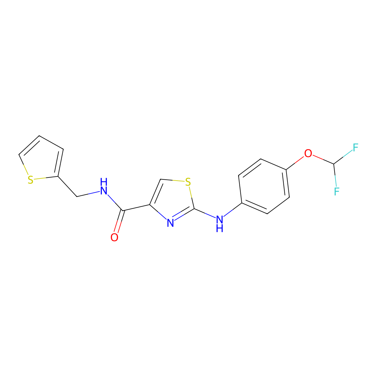 2-((4-(difluoromethoxy)phenyl)amino)-N-(thiophen-2-ylmethyl)thiazole-4-carboxamide molecular structure, CAS 1105229-92-2