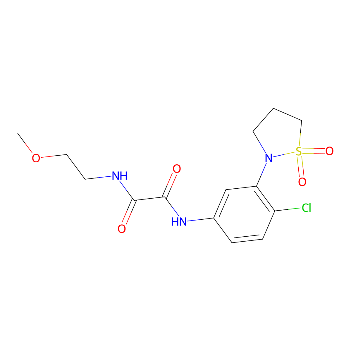 N1-(4-chloro-3-(1,1-dioxidoisothiazolidin-2-yl)phenyl)-N2-(2-methoxyethyl)oxalamide molecular structure, CAS 1105229-97-7