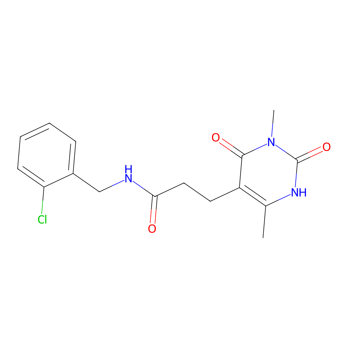 N-(2-chlorobenzyl)-3-(3,6-dimethyl-2,4-dioxo-1,2,3,4-tetrahydropyrimidin-5-yl)propanamide molecular structure, CAS 1105229-99-9