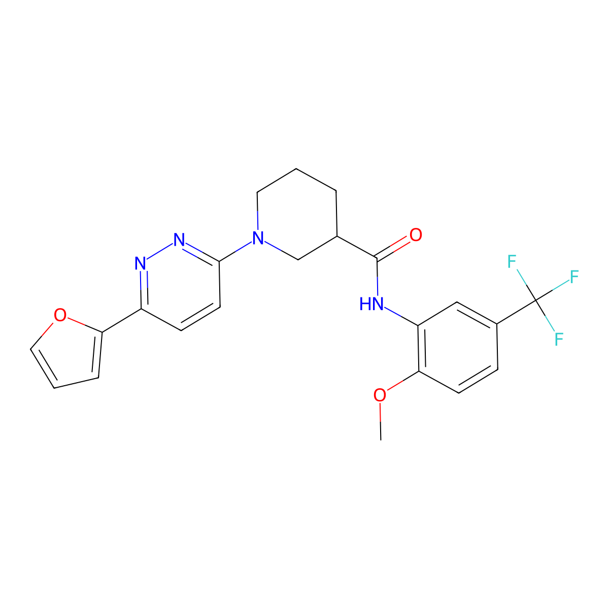 1-[6-(furan-2-yl)pyridazin-3-yl]-N-[2-methoxy-5-(trifluoromethyl)phenyl]piperidine-3-carboxamide molecular structure, CAS 1105230-04-3