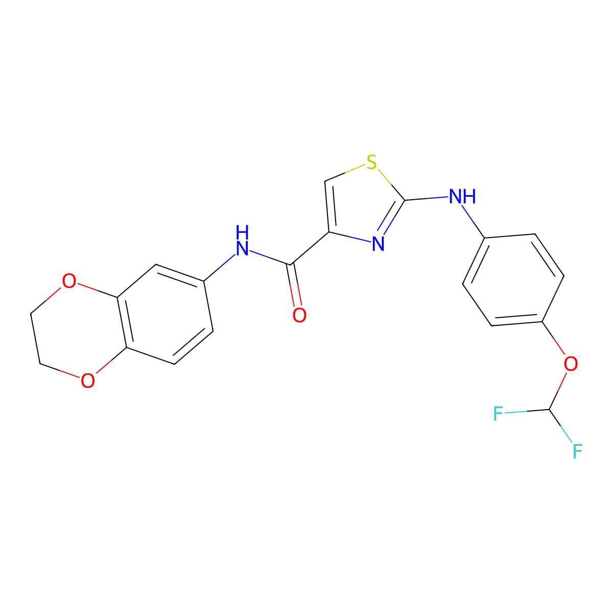 2-((4-(difluoromethoxy)phenyl)amino)-N-(2,3-dihydrobenzo[b][1,4]dioxin-6-yl)thiazole-4-carboxamide molecular structure, CAS 1105230-08-7
