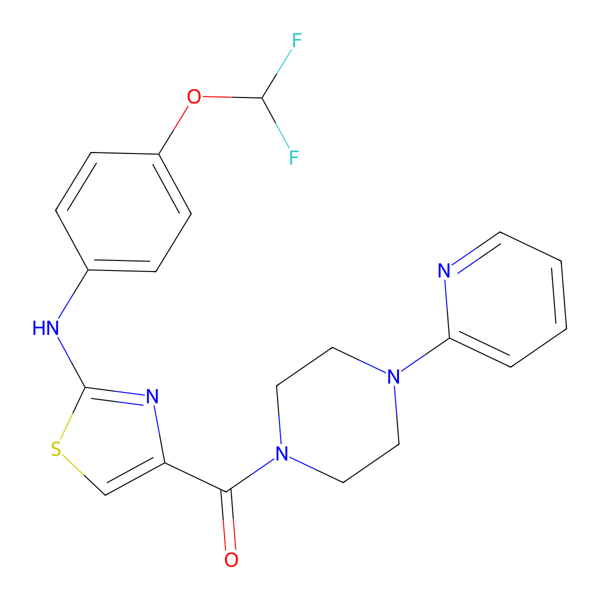 N-[4-(difluoromethoxy)phenyl]-4-[4-(pyridin-2-yl)piperazine-1-carbonyl]-1,3-thiazol-2-amine molecular structure, CAS 1105230-16-7