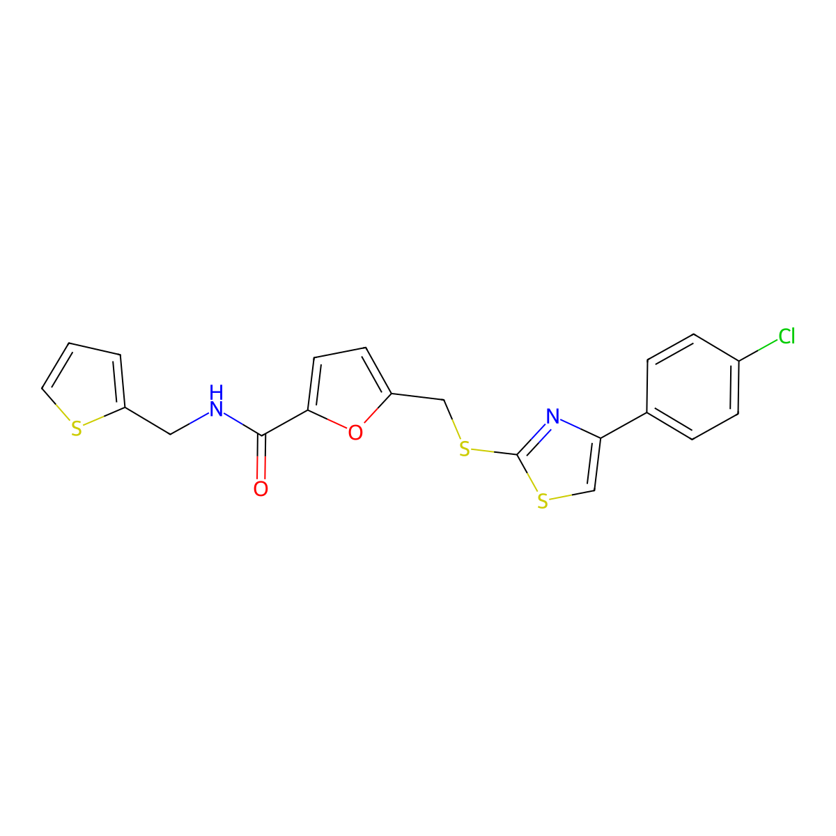 5-(((4-(4-chlorophenyl)thiazol-2-yl)thio)methyl)-N-(thiophen-2-ylmethyl)furan-2-carboxamide molecular structure, CAS 1105230-17-8