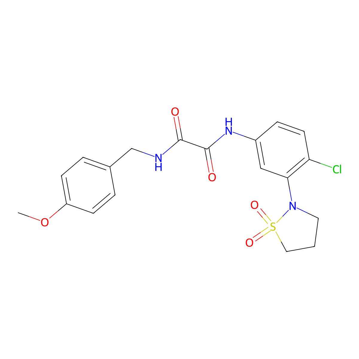 N1-(4-chloro-3-(1,1-dioxidoisothiazolidin-2-yl)phenyl)-N2-(4-methoxybenzyl)oxalamide molecular structure, CAS 1105230-21-4