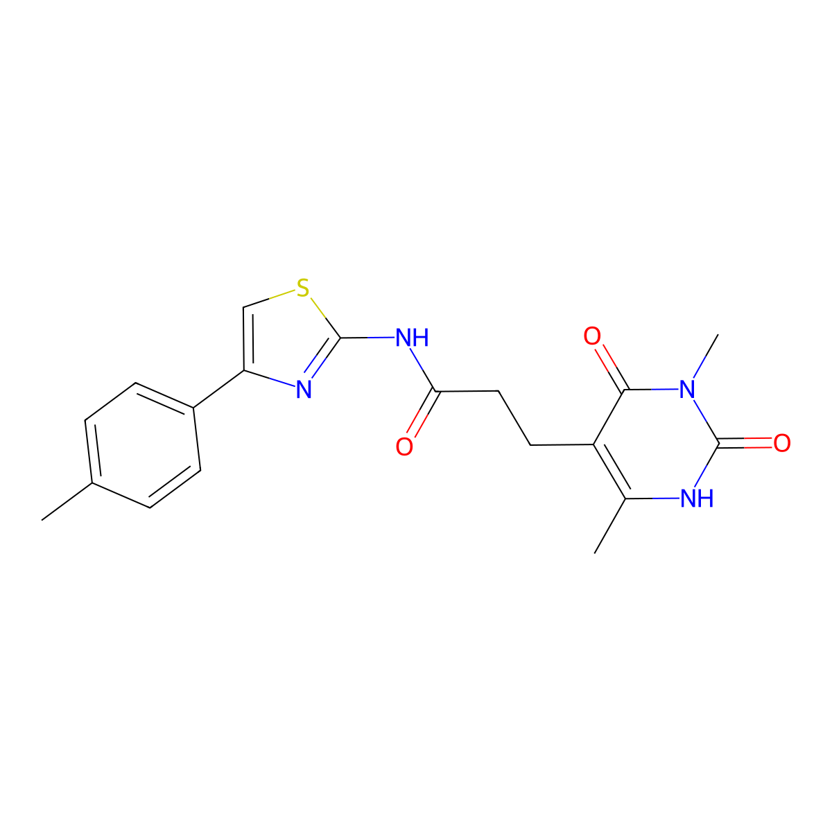 3-(3,6-dimethyl-2,4-dioxo-1,2,3,4-tetrahydropyrimidin-5-yl)-N-(4-(p-tolyl)thiazol-2-yl)propanamide molecular structure, CAS 1105230-23-6