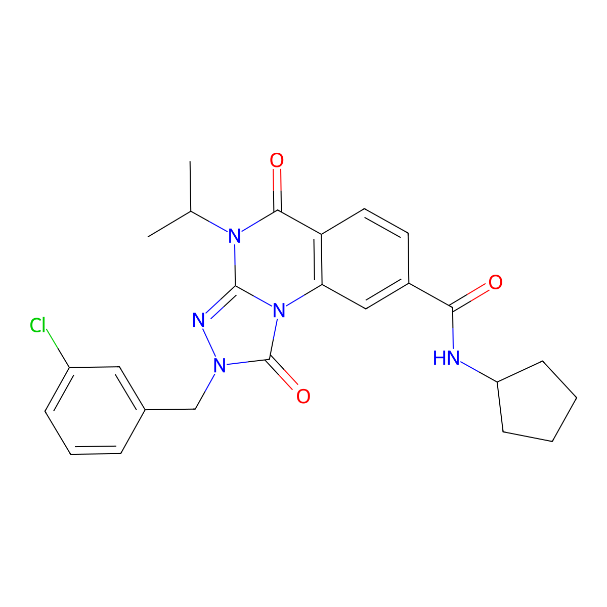 2-(3-chlorobenzyl)-N-cyclopentyl-4-isopropyl-1,5-dioxo-1,2,4,5-tetrahydro-[1,2,4]triazolo[4,3-a]quinazoline-8-carboxamide molecular structure, CAS 1105230-26-9