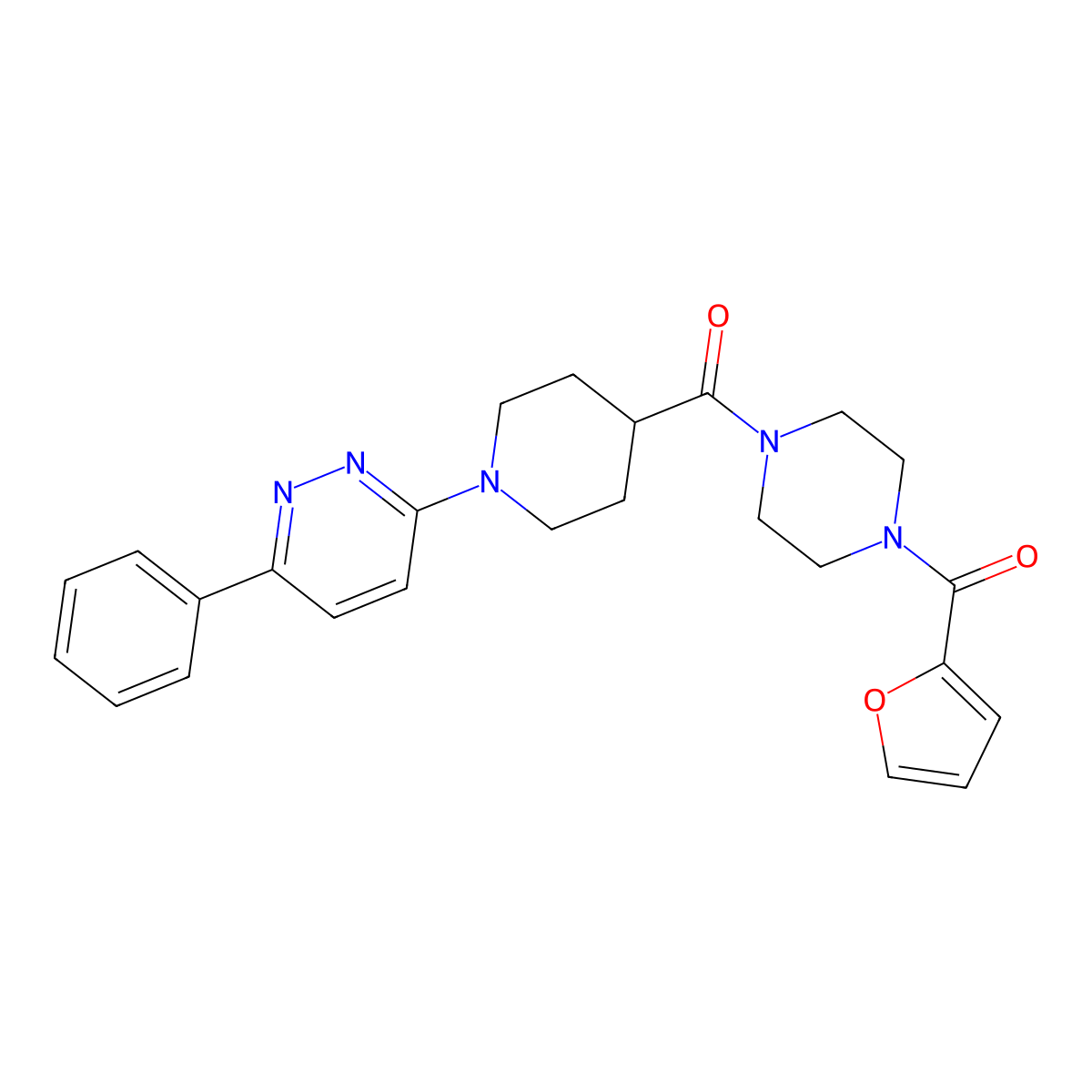 (4-(Furan-2-carbonyl)piperazin-1-yl)(1-(6-phenylpyridazin-3-yl)piperidin-4-yl)methanone molecular structure, CAS 1105230-28-1