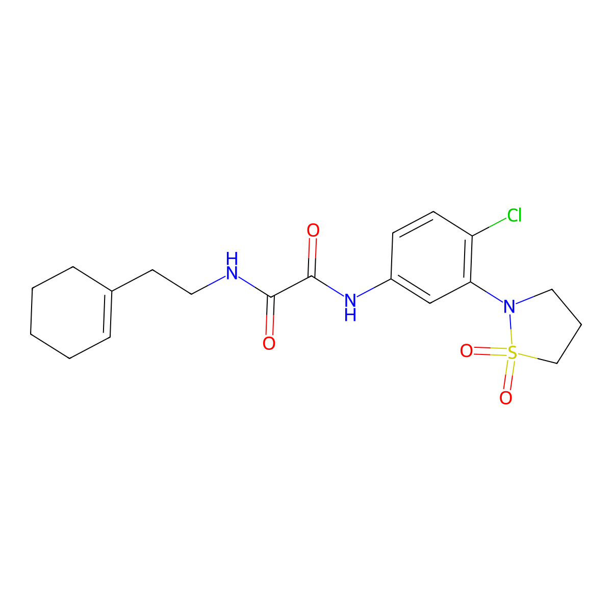 N1-(4-chloro-3-(1,1-dioxidoisothiazolidin-2-yl)phenyl)-N2-(2-(cyclohex-1-en-1-yl)ethyl)oxalamide molecular structure, CAS 1105230-29-2