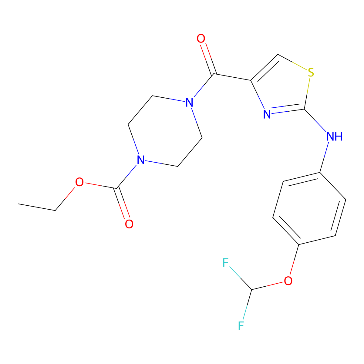 Ethyl 4-(2-((4-(difluoromethoxy)phenyl)amino)thiazole-4-carbonyl)piperazine-1-carboxylate molecular structure, CAS 1105230-32-7