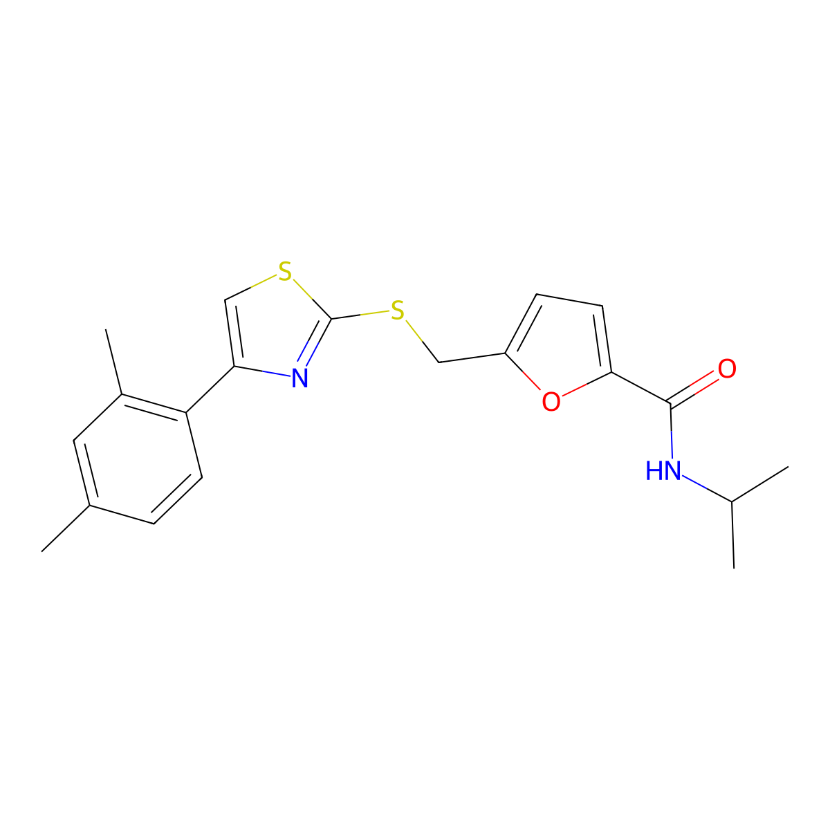 5-(((4-(2,4-dimethylphenyl)thiazol-2-yl)thio)methyl)-N-isopropylfuran-2-carboxamide molecular structure, CAS 1105230-33-8
