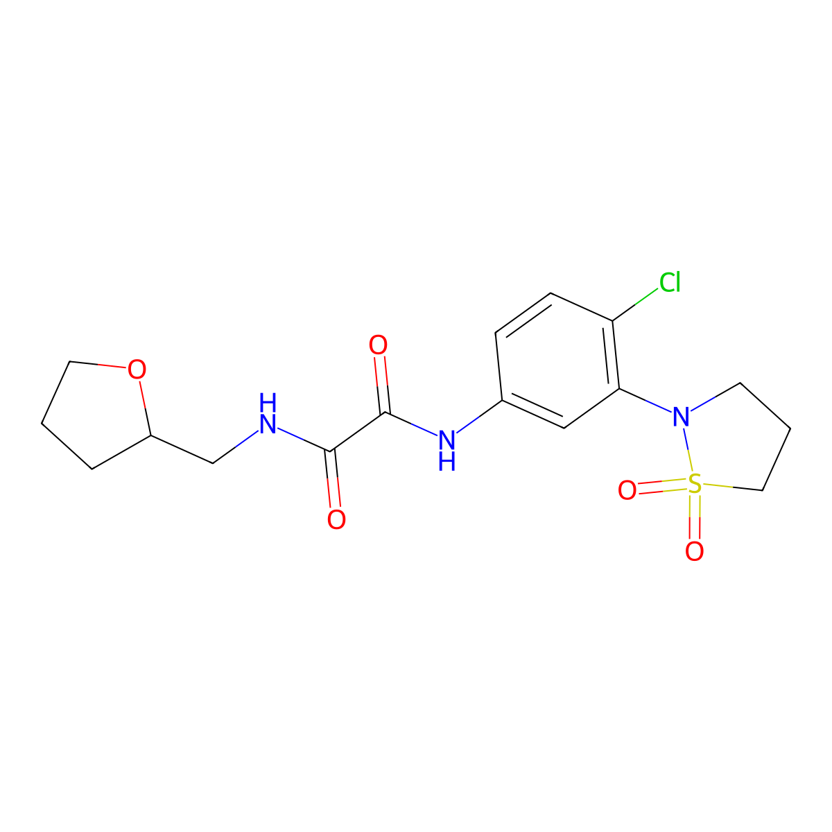 N1-(4-chloro-3-(1,1-dioxidoisothiazolidin-2-yl)phenyl)-N2-((tetrahydrofuran-2-yl)methyl)oxalamide molecular structure, CAS 1105230-37-2