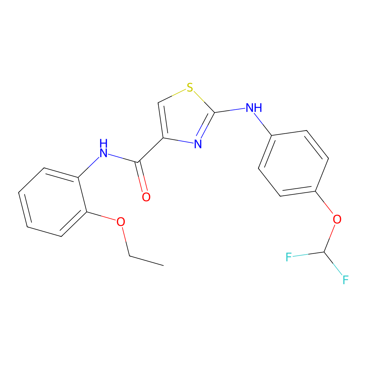 2-((4-(difluoromethoxy)phenyl)amino)-N-(2-ethoxyphenyl)thiazole-4-carboxamide molecular structure, CAS 1105230-40-7