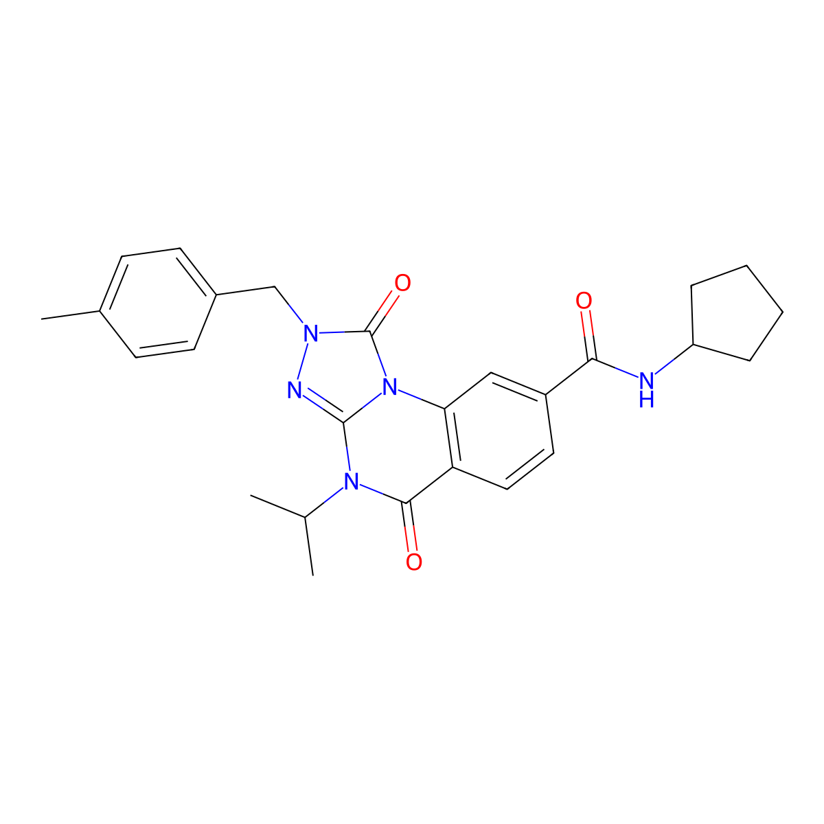 N-cyclopentyl-4-isopropyl-2-(4-methylbenzyl)-1,5-dioxo-1,2,4,5-tetrahydro-[1,2,4]triazolo[4,3-a]quinazoline-8-carboxamide molecular structure, CAS 1105230-42-9