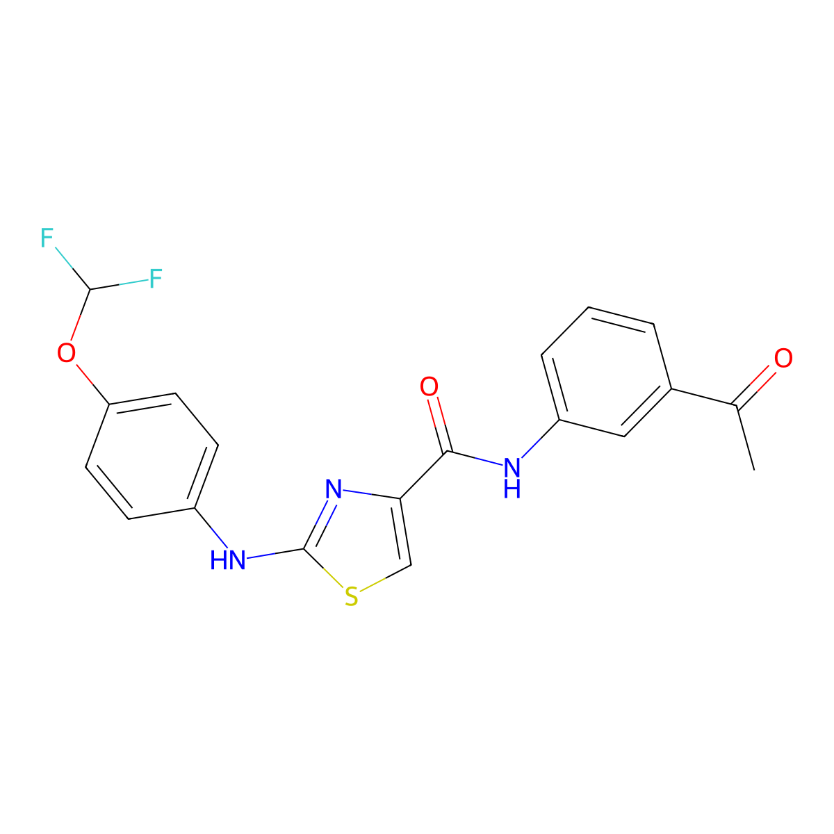N-(3-acetylphenyl)-2-((4-(difluoromethoxy)phenyl)amino)thiazole-4-carboxamide molecular structure, CAS 1105230-47-4