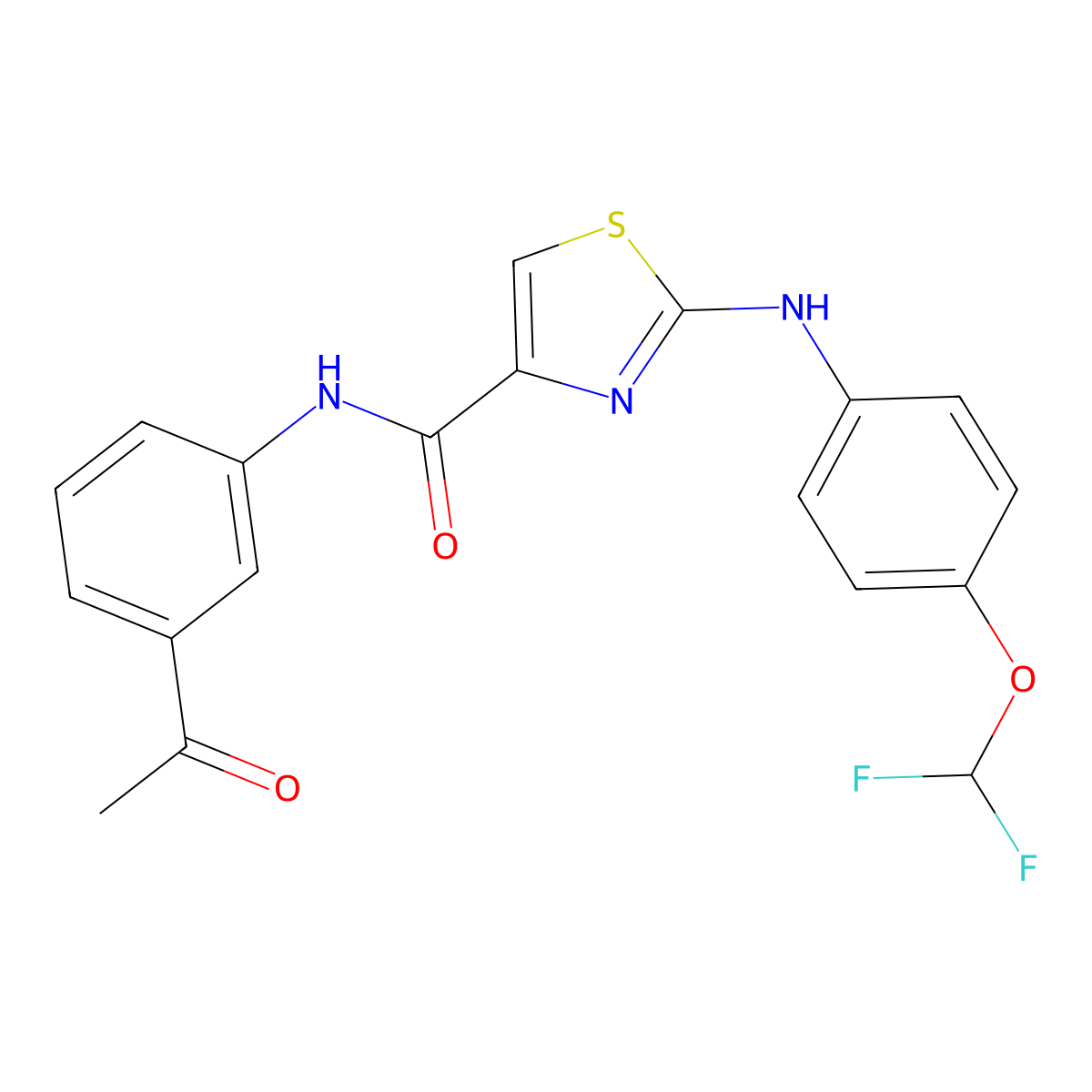 N-(3-acetylphenyl)-2-((4-(difluoromethoxy)phenyl)amino)thiazole-4-carboxamide molecular structure, CAS 1105230-47-4