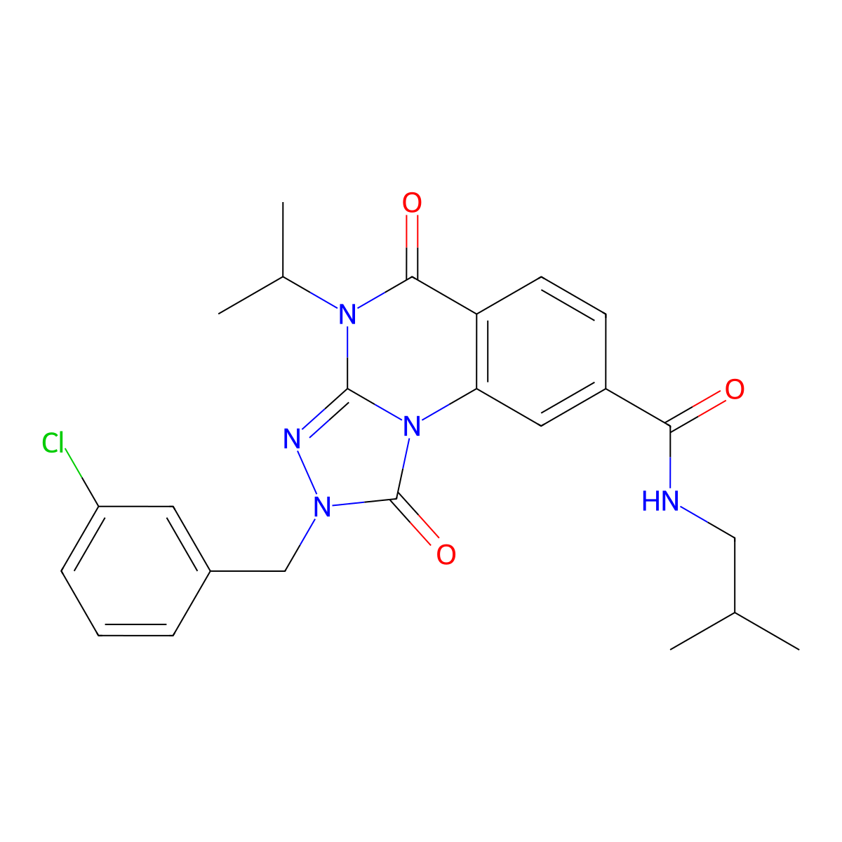2-(3-chlorobenzyl)-N-isobutyl-4-isopropyl-1,5-dioxo-1,2,4,5-tetrahydro[1,2,4]triazolo[4,3-a]quinazoline-8-carboxamide molecular structure, CAS 1105230-49-6