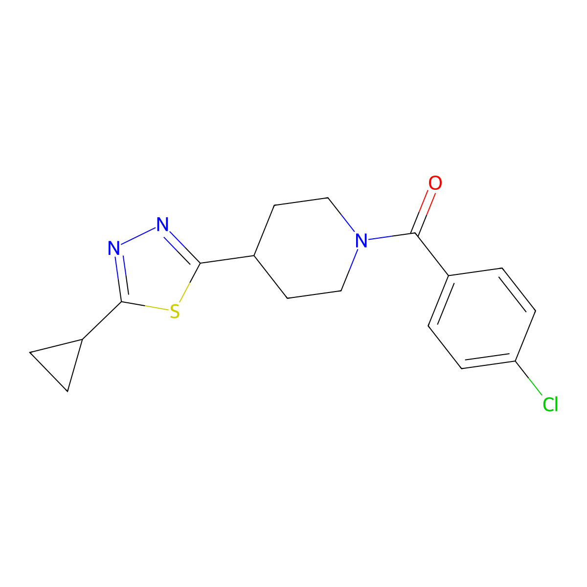 (4-Chlorophenyl)(4-(5-cyclopropyl-1,3,4-thiadiazol-2-yl)piperidin-1-yl)methanone molecular structure, CAS 1105230-50-9