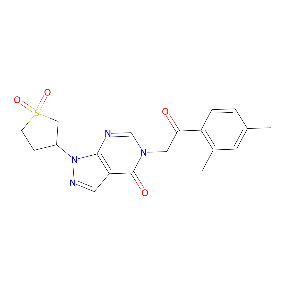 5-(2-(2,4-dimethylphenyl)-2-oxoethyl)-1-(1,1-dioxidotetrahydrothiophen-3-yl)-1H-pyrazolo[3,4-d]pyrimidin-4(5H)-one molecular structure, CAS 1105230-63-4