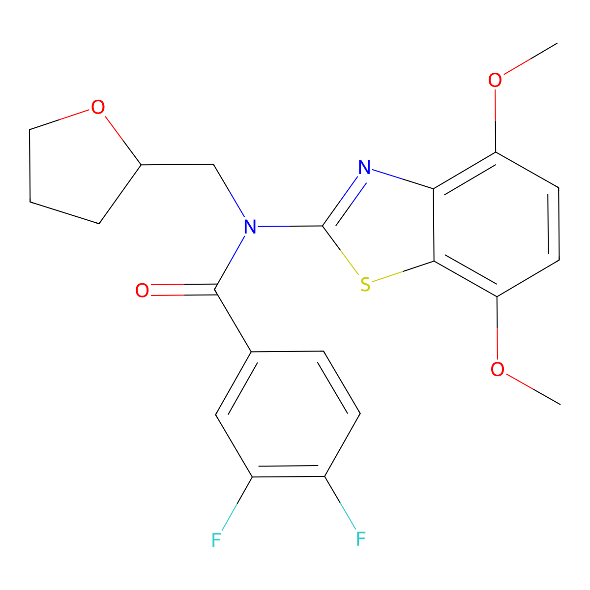 N-(4,7-dimethoxybenzo[d]thiazol-2-yl)-3,4-difluoro-N-((tetrahydrofuran-2-yl)methyl)benzamide molecular structure, CAS 1105230-68-9