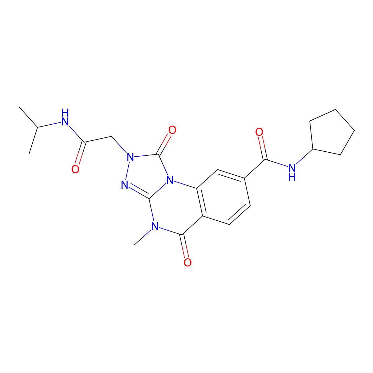 N-cyclopentyl-2-(2-(isopropylamino)-2-oxoethyl)-4-methyl-1,5-dioxo-1,2,4,5-tetrahydro-[1,2,4]triazolo[4,3-a]quinazoline-8-carboxamide molecular structure, CAS 1105230-89-4
