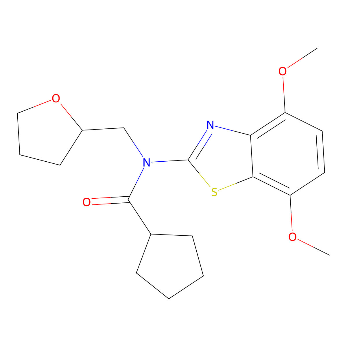 N-(4,7-dimethoxybenzo[d]thiazol-2-yl)-N-((tetrahydrofuran-2-yl)methyl)cyclopentanecarboxamide molecular structure, CAS 1105230-92-9