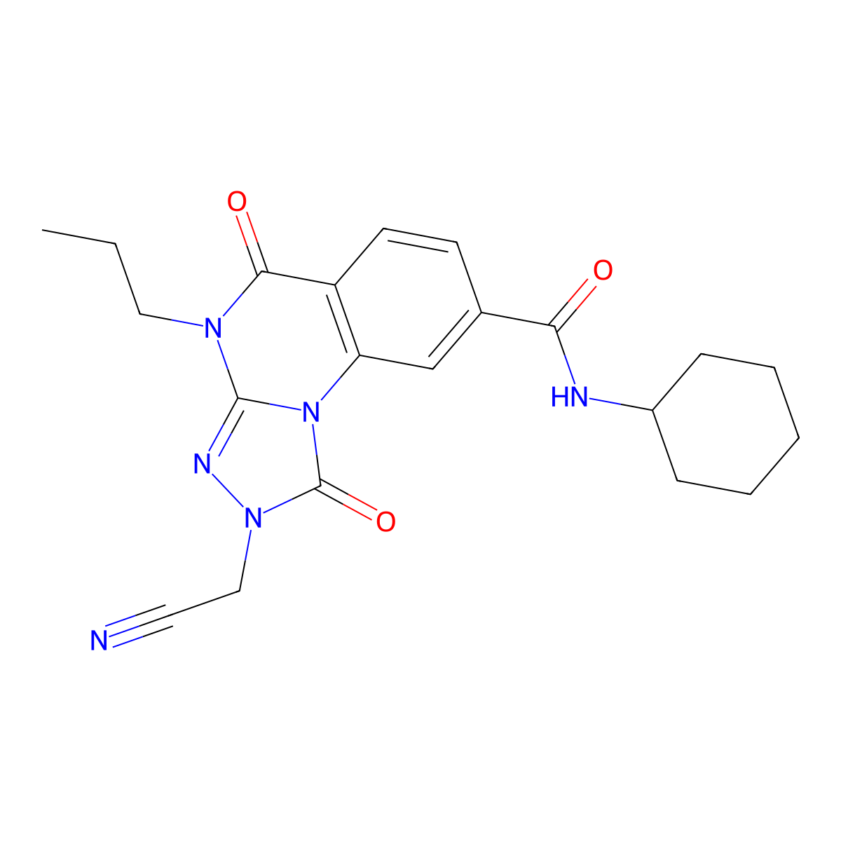 2-(cyanomethyl)-N-cyclohexyl-1,5-dioxo-4-propyl-1H,2H,4H,5H-[1,2,4]triazolo[4,3-a]quinazoline-8-carboxamide molecular structure, CAS 1105230-97-4